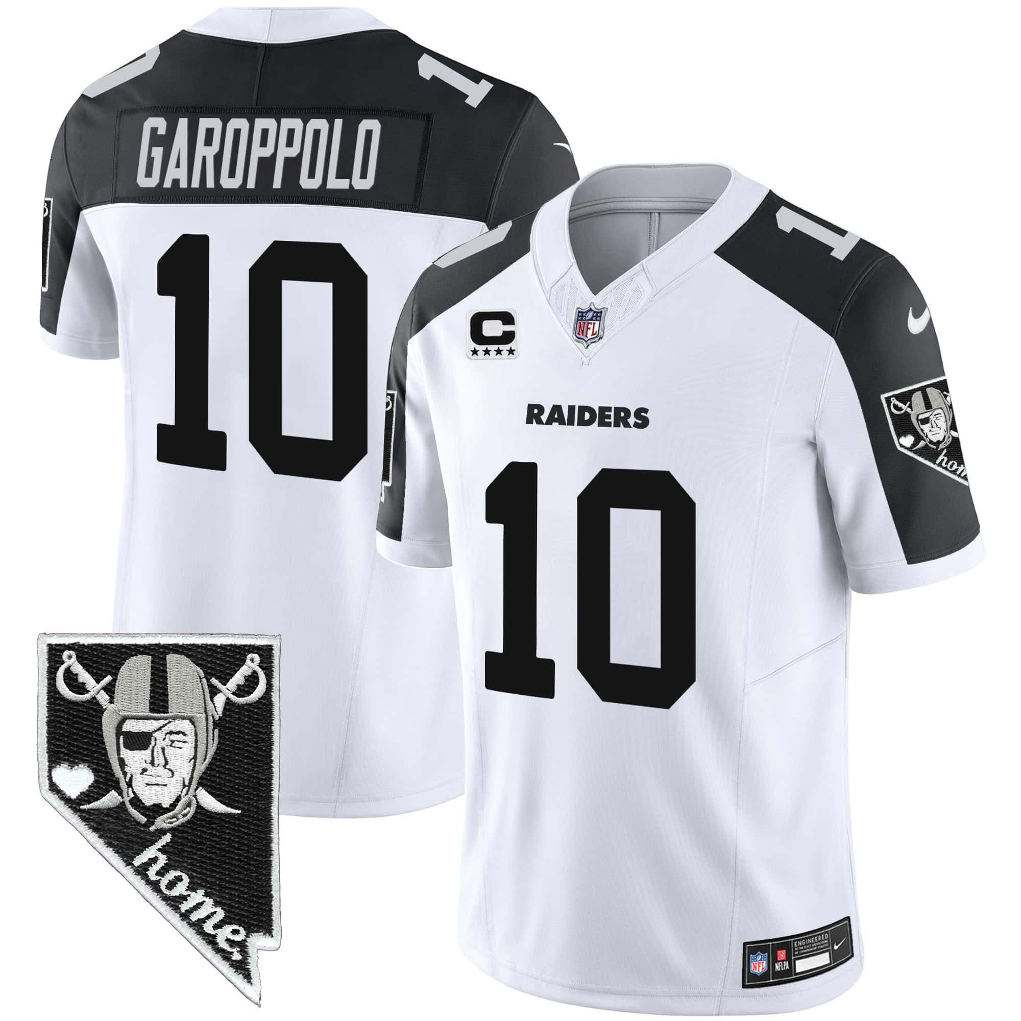 Men Oakland Raiders 10 Garoppo White 2024 Nike Nevada Home Patch Vapor NFL Jersey style 1